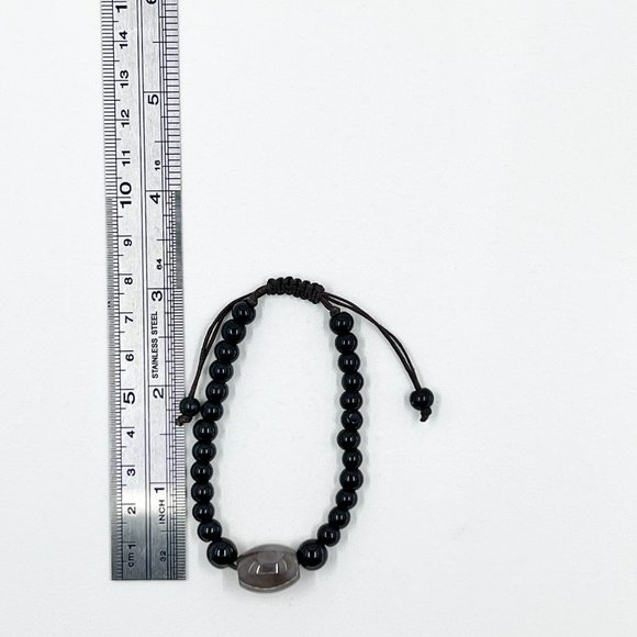 Beautiful Agate and Black Glass Beaded Brown Cord Adjustable Bracelet - Picture 3 of 5